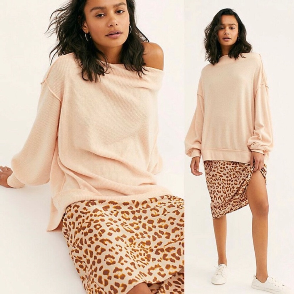 Free people off shoulder peach sweater